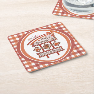 Happy thanksgiving tacksam och välsignad Retro-sig Underlägg Papper Kvadrat