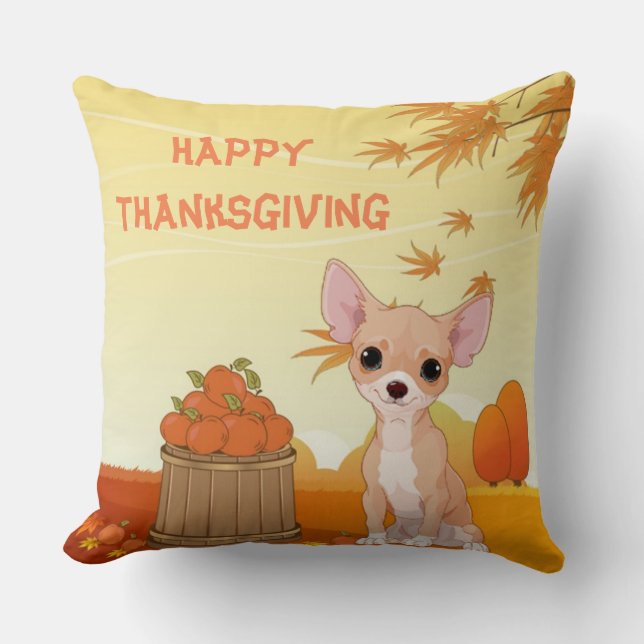 Happy thanksgiving Tan Chihuahua Kudde (Framsida)