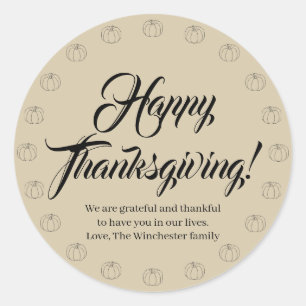 Happy thanksgiving tan pumkins anpassningsbar scri runt klistermärke