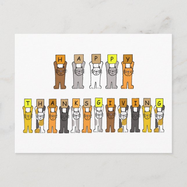 Happy thanksgiving Tecknad Cats Helg Vykort (Framsida)