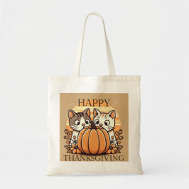 "Happy thanksgiving" Tecknad Cats Tote Bag Tygkasse