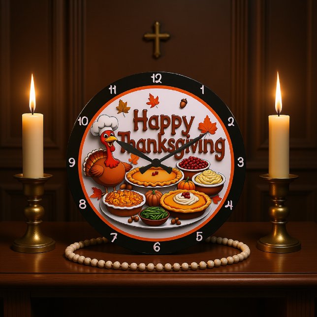 Happy thanksgiving Tecknad Turkiet Middag Stor Klocka (Skapare uppladdad)