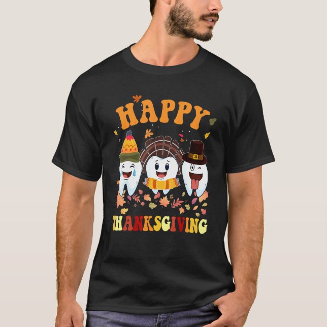 Happy Thanksgiving Teeth Dental Turkey Retro Vinta T Shirt (Framsida)