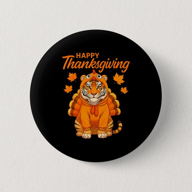 Happy Thanksgiving Tiger Women Boys Girls Kids Out Knapp (Framsida)