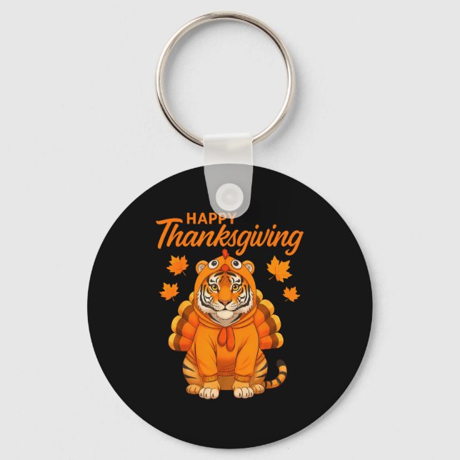 Happy Thanksgiving Tiger Women Boys Girls Kids Out Nyckelring (Framsida)