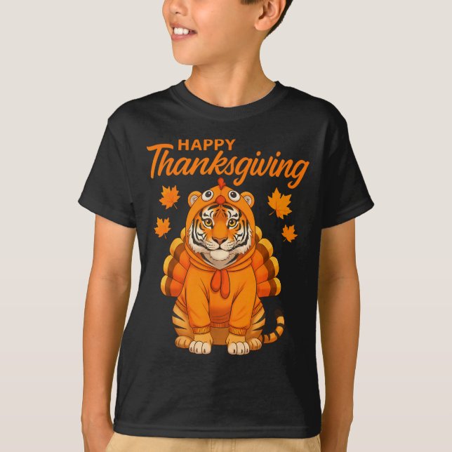 Happy Thanksgiving Tiger Women Boys Girls Kids Out T Shirt (Framsida)