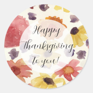 Happy thanksgiving till dig, blommor runt klistermärke