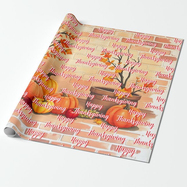 Happy thanksgiving Trendig Bevackert Fall Presentpapper (Utrullad)