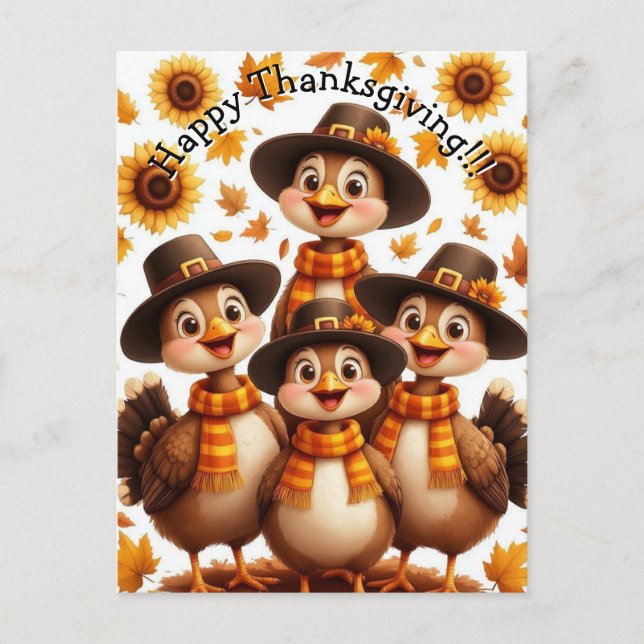 Happy Thanksgiving Turkey Family Card Vykort (Framsida)