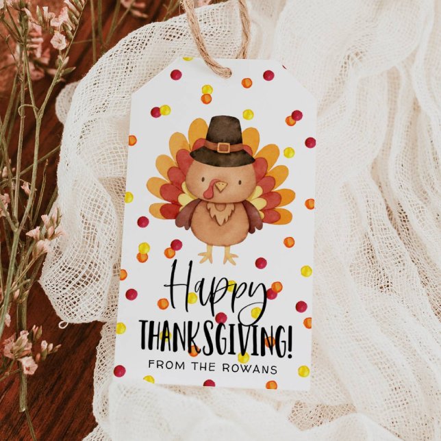 Happy Thanksgiving Turkey Gift Tag Presentetikett (Skapare uppladdad)