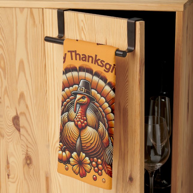 Happy Thanksgiving Turkey Kökshandduk (Thirds Fold)