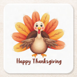 Happy Thanksgiving Turkey Paper Coasters Underlägg Papper Kvadrat