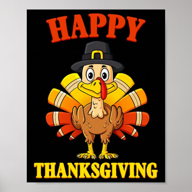 Happy thanksgiving Turkey Pilgrim Boys Girls Kids Poster (Framsidan)