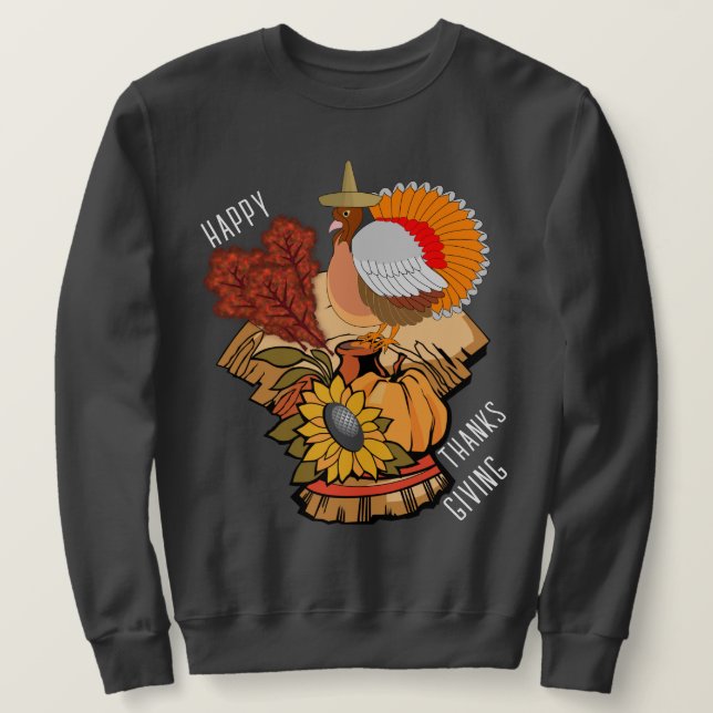 Happy thanksgiving Turkey Pilgrim Helgdag Sweater Lång Ärmad Tröja (Design framsida)