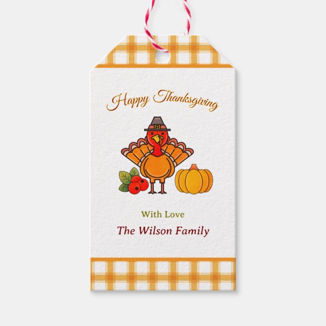 Happy thanksgiving Turkey Pumpkin Gult Orange Presentetikett (Framsidan)