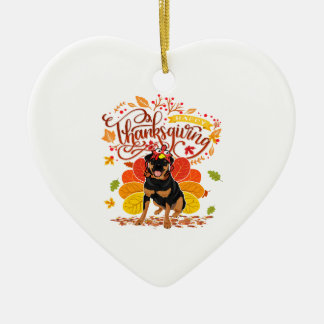 Happy thanksgiving Turkey Rottweiler Pet Owner Julgransprydnad Keramik