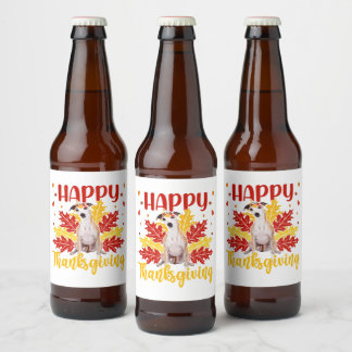 Happy Thanksgiving Turkey | Whippet lover Gift Ölflaska Etikett