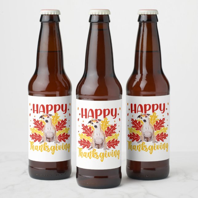 Happy Thanksgiving Turkey | Whippet lover Gift Ölflaska Etikett (Flaskor)