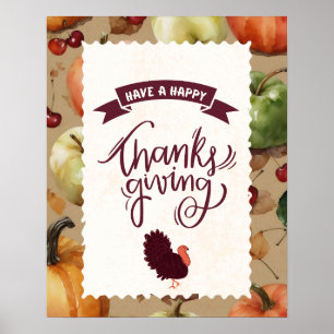 Happy thanksgiving Turkiet Harvest Season Poster