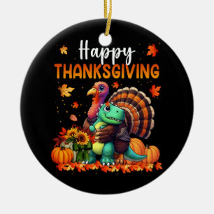 Happy thanksgiving, Turkiet, hugger Dinosaur Frien Julgransprydnad Keramik