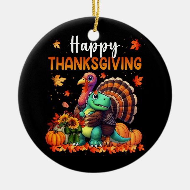 Happy thanksgiving, Turkiet, hugger Dinosaur Frien Julgransprydnad Keramik (Framsidan)