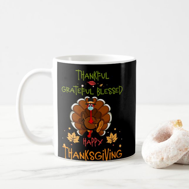 Happy thanksgiving Turkiet med en tacksam mask Kaffemugg (Med munk)