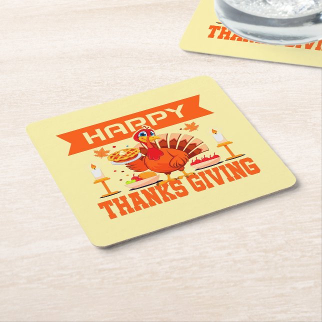 Happy thanksgiving Turkiet med Paj Underlägg Papper Kvadrat (Vinklad)