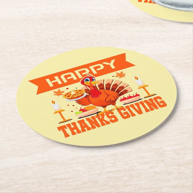 Happy thanksgiving Turkiet med Paj Underlägg Papper Rund (Vinklad)