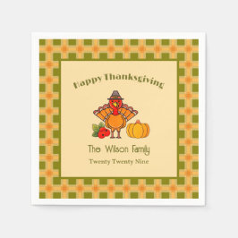 Happy thanksgiving Turkiet Pumpkin Gingham Mönster Pappersservett