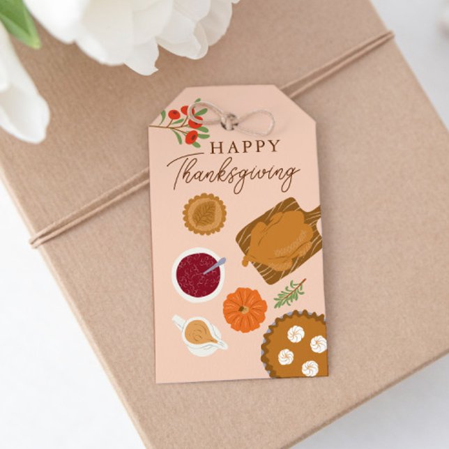 Happy thanksgiving Turkiet - Rosa vid middagen Presentetikett (Skapare uppladdad)