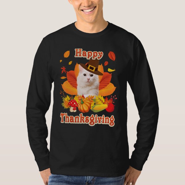 Happy Thanksgiving Turkish Angora Cat I'm Thankful T Shirt (Framsida)