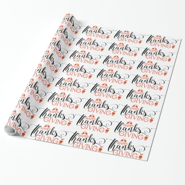 Happy thanksgiving Typografi Mönster Presentpapper (Utrullad)