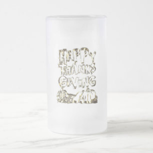 Happy thanksgiving Typography Guld Harvest Pumpkin Frostat Ölglas