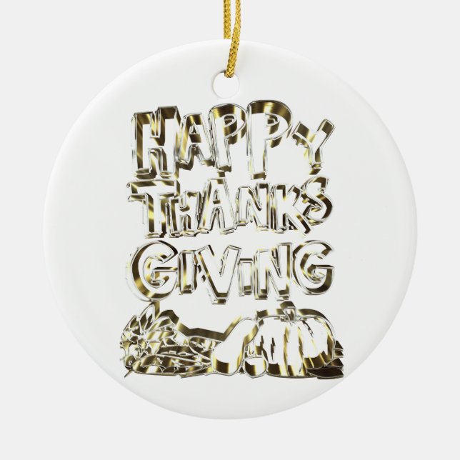 Happy thanksgiving Typography Guld Harvest Pumpkin Julgransprydnad Keramik (Framsidan)