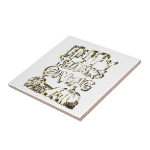 Happy thanksgiving Typography Guld Harvest Pumpkin Kakelplatta