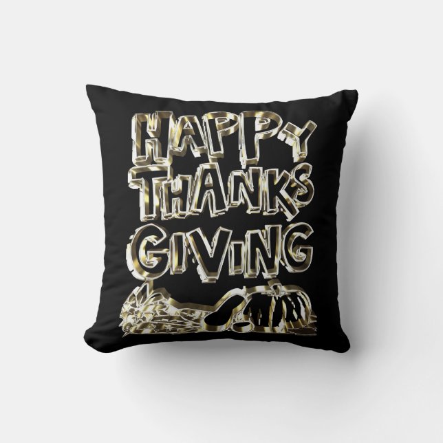 Happy thanksgiving Typography Guld Harvest Pumpkin Kudde (Framsida)