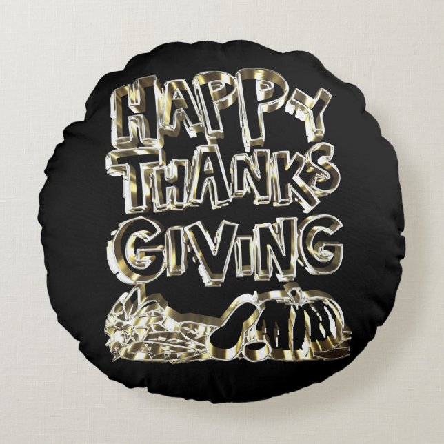 Happy thanksgiving Typography Guld Harvest Pumpkin Rund Kudde (Framsidan)