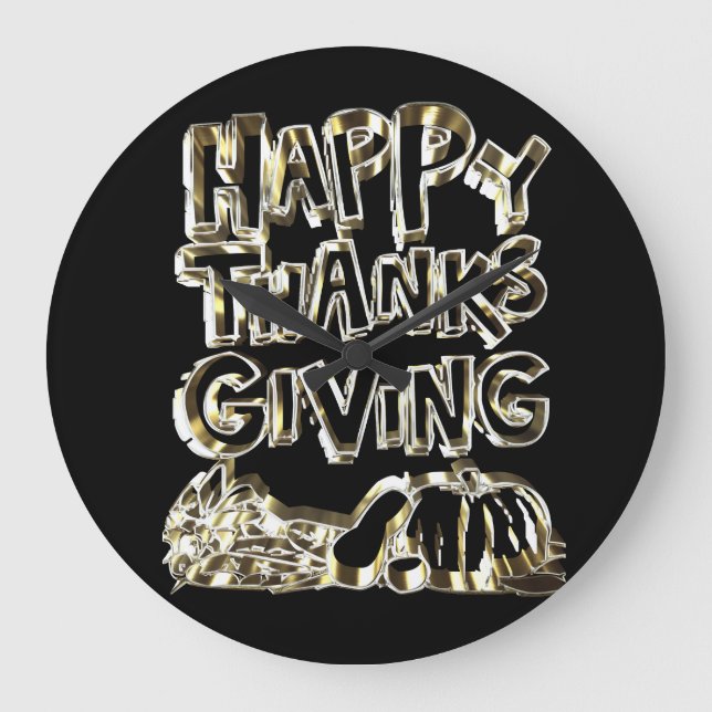 Happy thanksgiving Typography Guld Harvest Pumpkin Stor Klocka (Framsida)