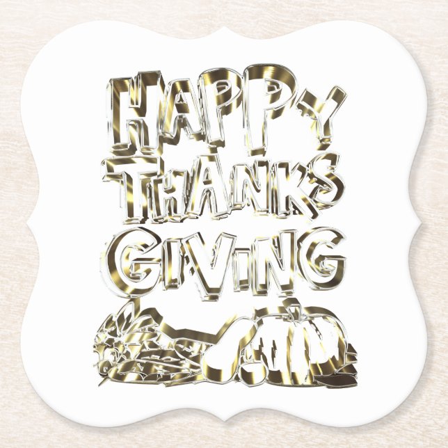 Happy thanksgiving Typography Guld Harvest Pumpkin Underlägg Papper (Framsida)