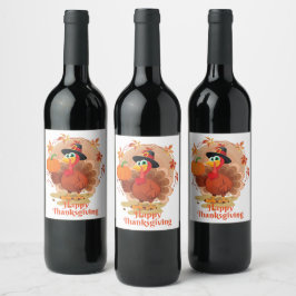 Happy thanksgiving Typography Vin-etikett Vinflaska Etikett