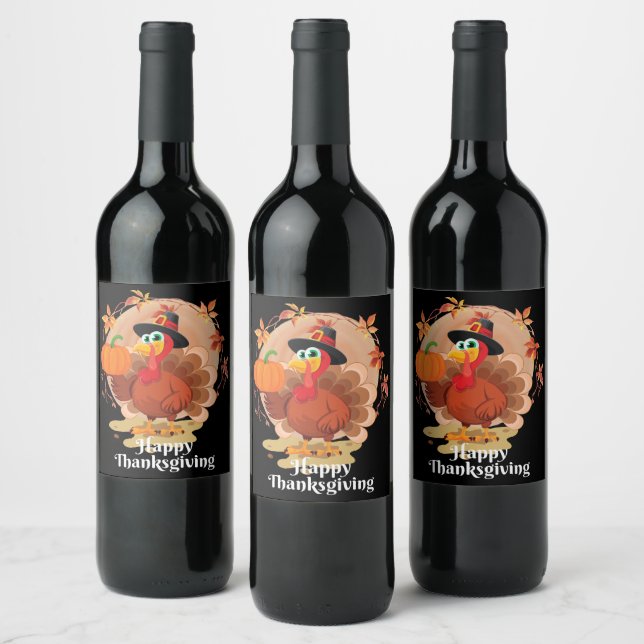 Happy thanksgiving Typography Vin-etikett Vinflaska Etikett (Flaskor)