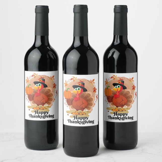 Happy thanksgiving Typography Vin-etikett Vinflaska Etikett (Flaskor)