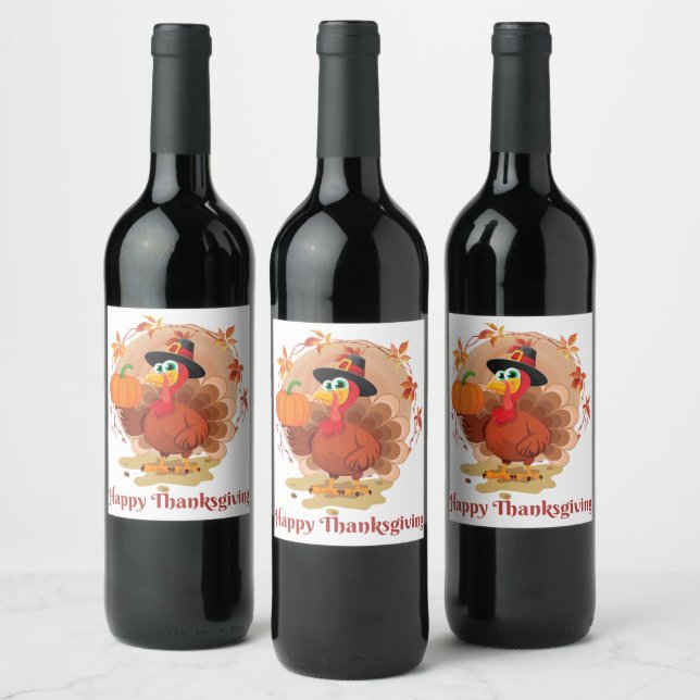 Happy thanksgiving Typography Vin-etikett Vinflaska Etikett (Flaskor)