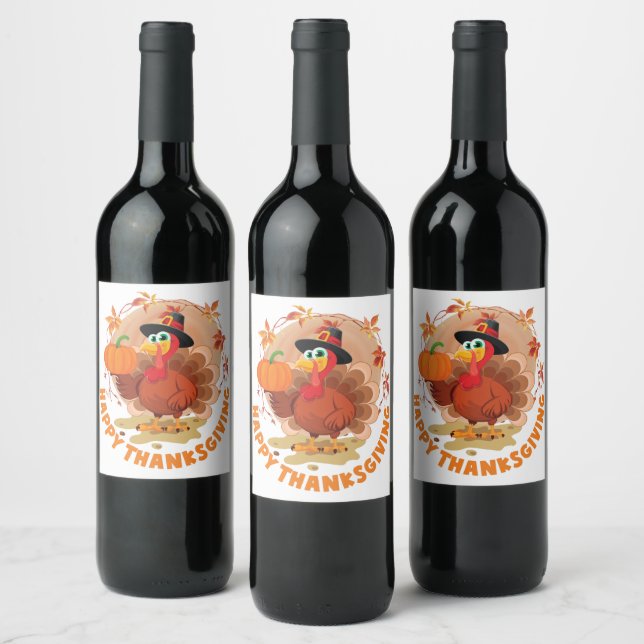 Happy thanksgiving Typography Vin-etikett Vinflaska Etikett (Flaskor)
