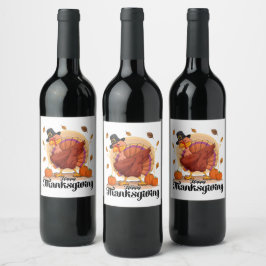 Happy thanksgiving Typography Vin-etikett Vinflaska Etikett