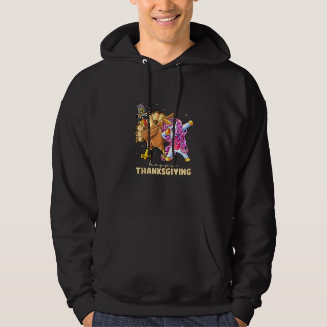 Happy thanksgiving Unicorn Turkey Dabbing Funny Ki Hoodie (Framsida)