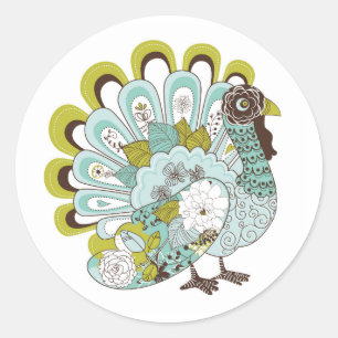 Happy thanksgiving Vacker Turkiet-kort 2 Runt Klistermärke