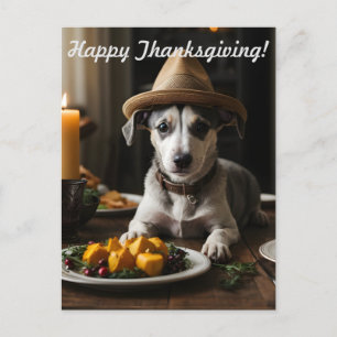 Happy thanksgiving valp med pilgrimshatt vykort