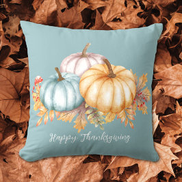 Happy thanksgiving vattenfärgspumpor blommigt blå kudde