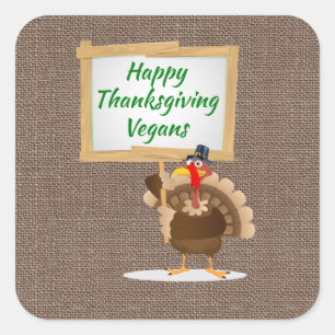 Happy thanksgiving Vegans Turkiet Land Burlap Fyrkantigt Klistermärke